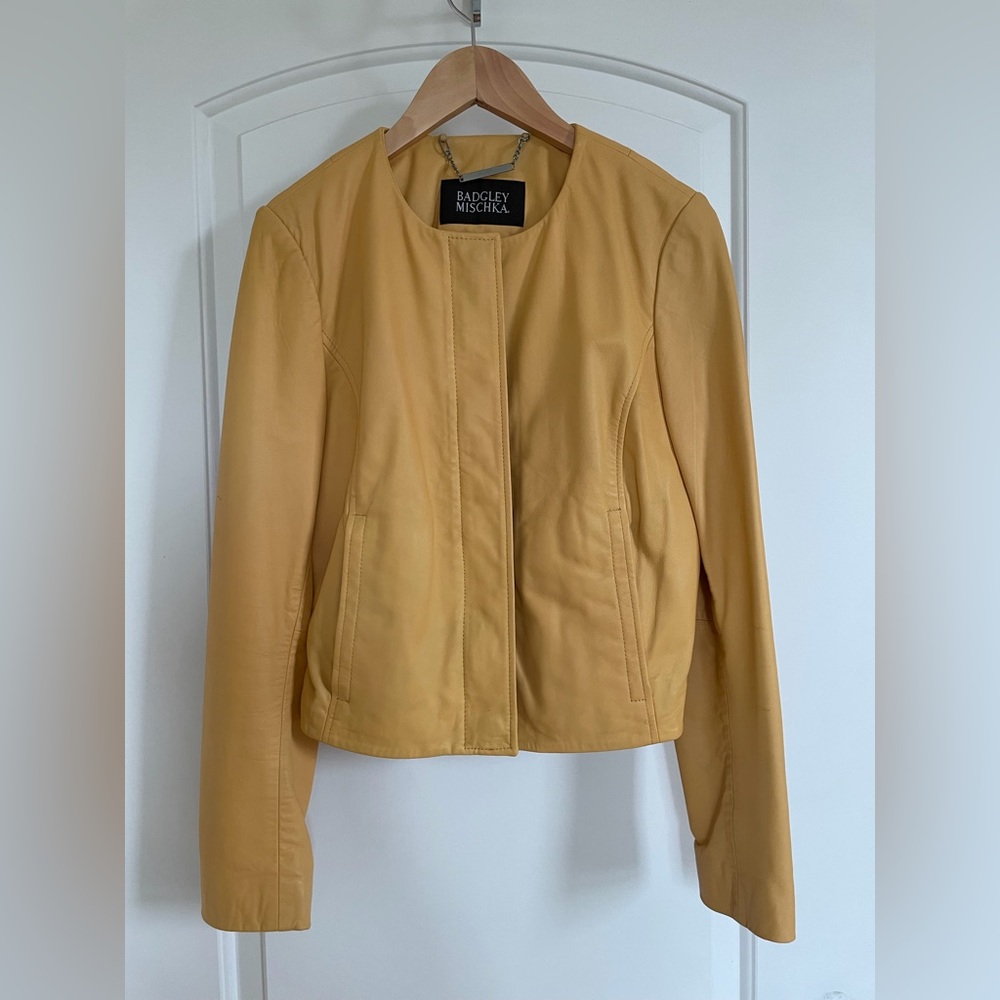 Badgley Mischka Genuine Leather Yellow Jacket, Size S